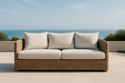 Canapé d'extérieur en osier avec coussins Beige