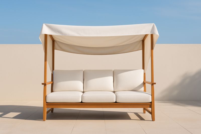 Canapé extérieur en bois avec coussins en polyester et auvent crème