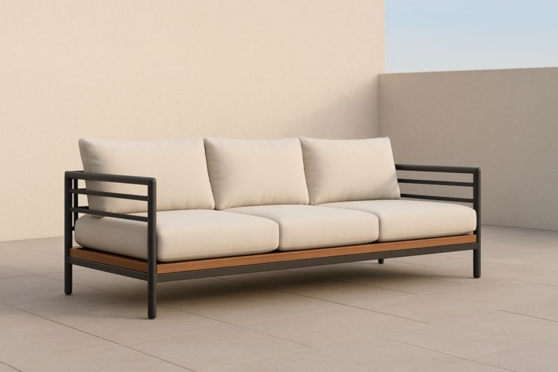 Canapé en aluminium et teck avec coussins en tissu