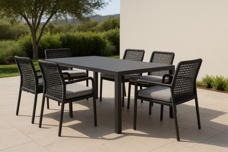 Ensemble de Salle à Manger Extérieur en Aluminium et Polypropylène Noir