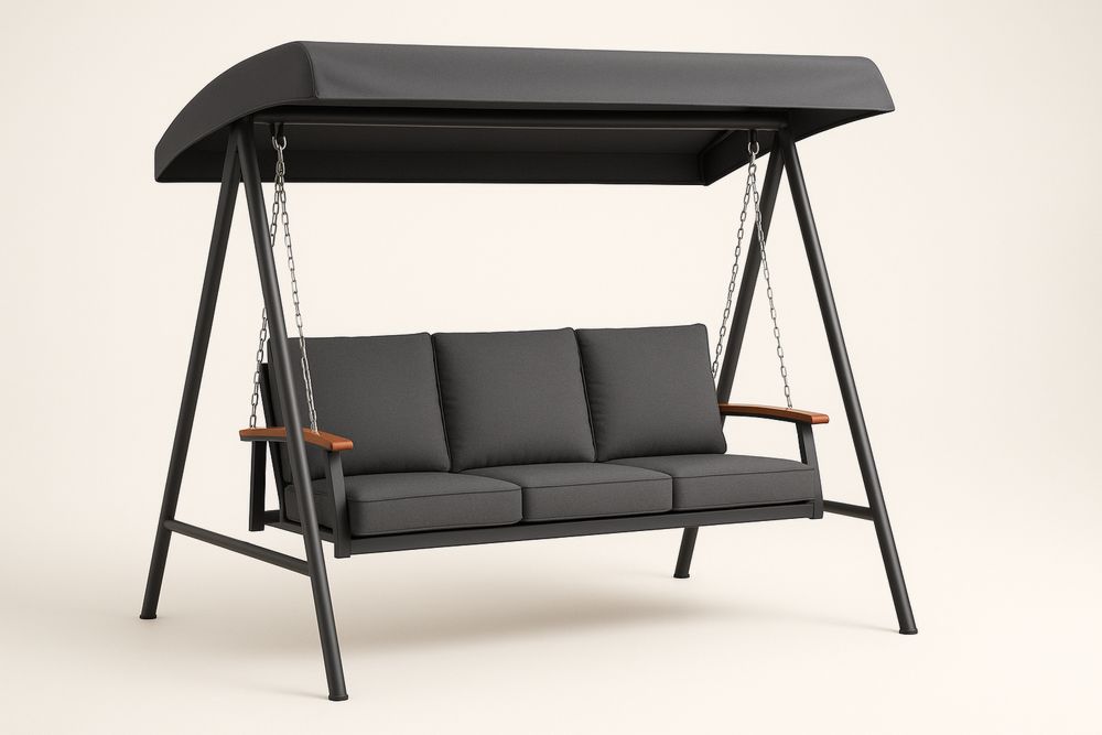 Balancelle de jardin avec coussins en polyester gris