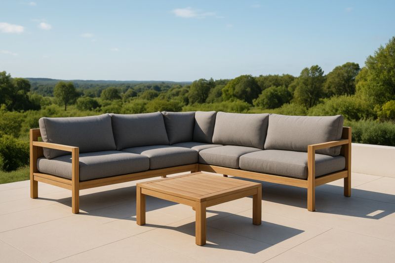 Ensemble de salon de jardin en bois avec coussins en polyester gris