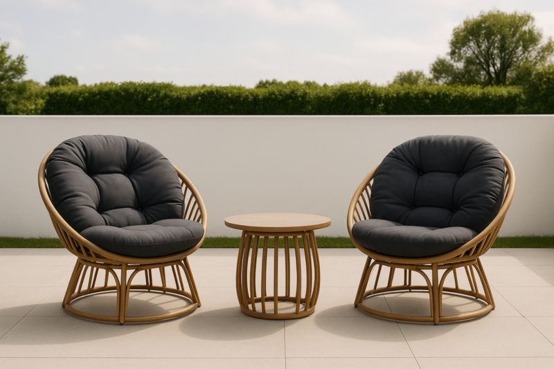 Ensemble de Salon en Rotin avec Coussins en Tissu Gris