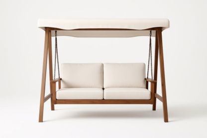 Balancelle de Jardin en Bois avec Coussins en Polyester Beige