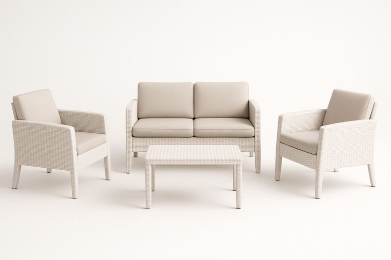 Set mobili da giardino in rattan sintetico con cuscini beige