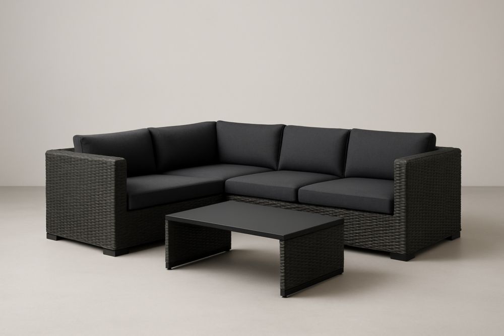 Set Divano Angolare in Rattan con Tavolino da Caffè