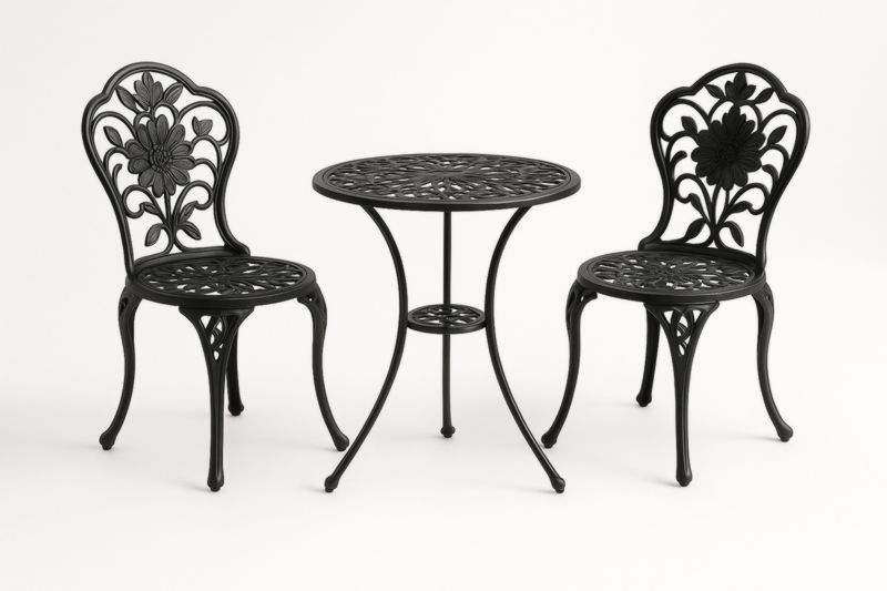 Set da Bistro in Alluminio Nero con Tavolo Rotondo e 2 Sedie