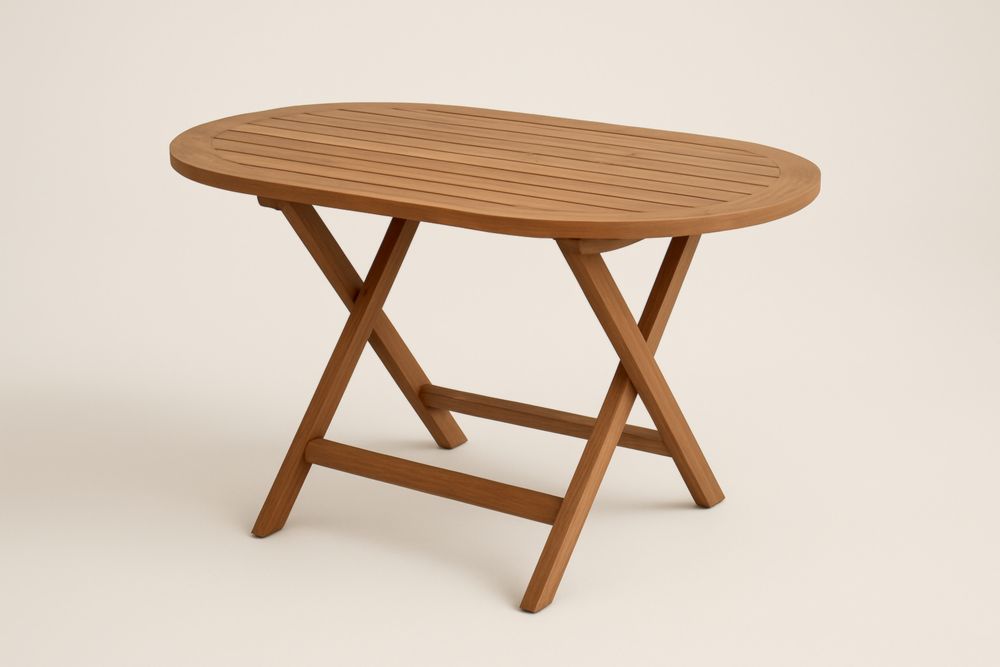 Tavolo da giardino ovale pieghevole in legno massello marrone 120x80x74 cm(Lu×L×H)