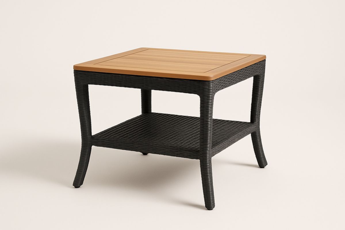 Tavolino quadrato in legno e rattan 50x50x45 cm