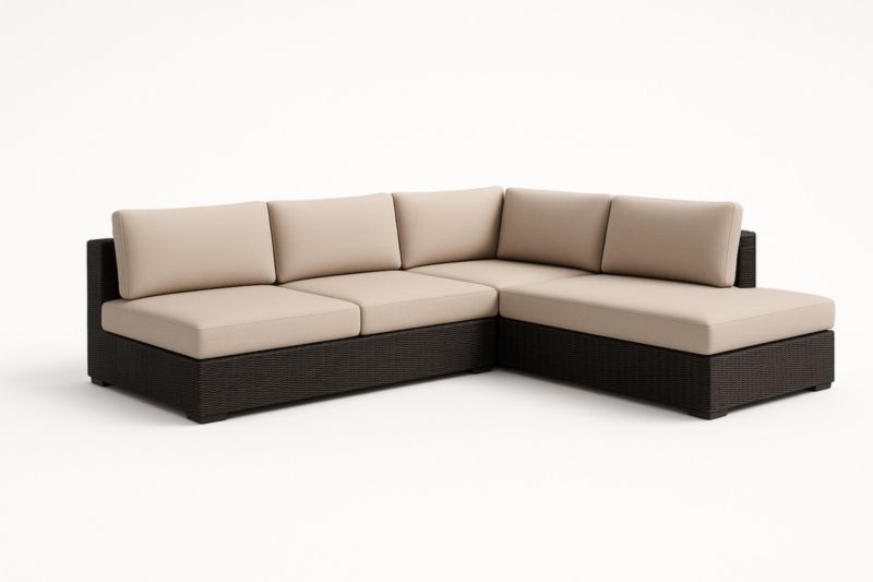 Divano angolare modulare in rattan e tessuto Nero e Beige