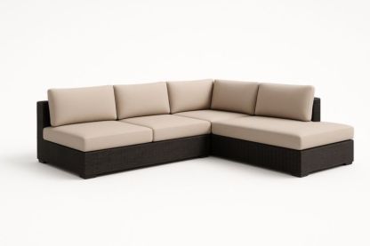 Divano angolare modulare in rattan e tessuto Nero e Beige