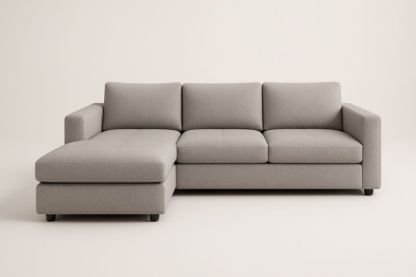 Divano angolare in tessuto grigio con struttura in legno 258x160 cm