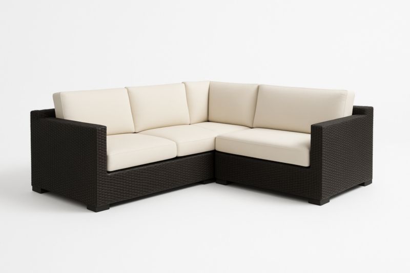 Divano angolare in rattan sintetico con cuscini in tessuto olefin marrone e beige