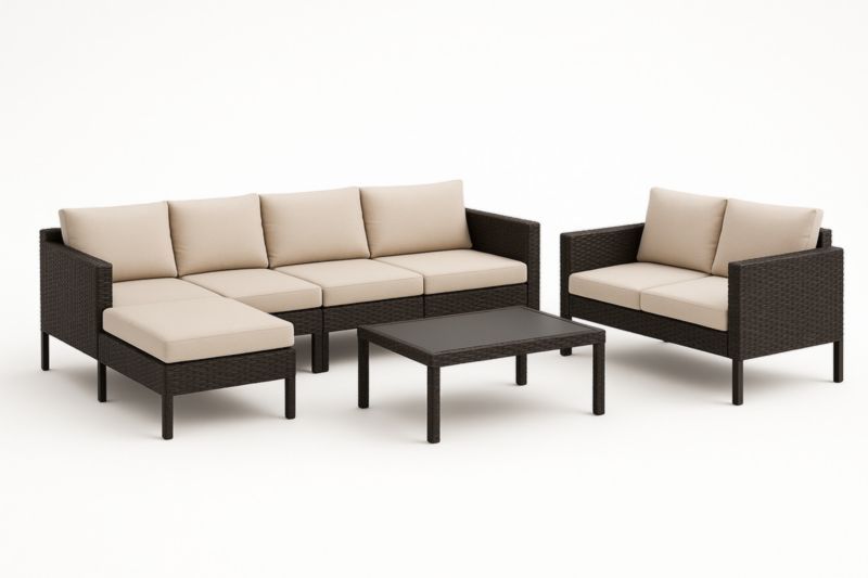 Set da Giardino in Rattan Sintetico 5 Pezzi con Cuscini Amovibili