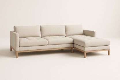 Divano angolare in tessuto cotone e legno beige