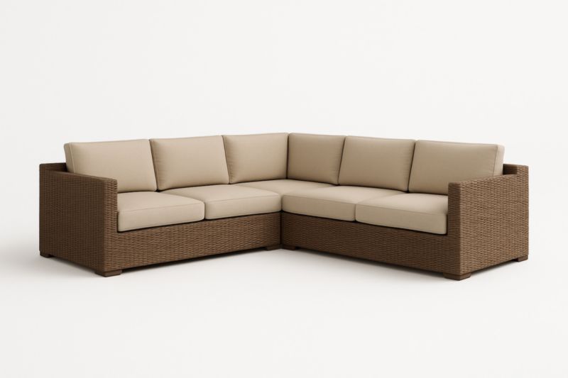 Divano angolare in rattan sintetico e poliestere Marrone/Beige 250x250 cm