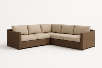 Divano angolare in rattan sintetico e poliestere Marrone/Beige 250x250 cm