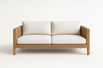 Divano Due Posti in Rattan Sintetico Beige con Cuscini