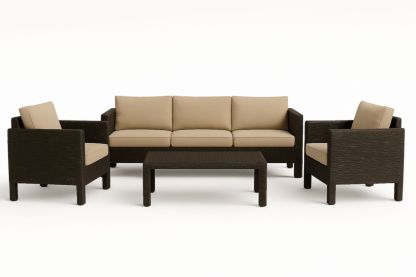 Set salotto da giardino in rattan marrone con cuscini beige