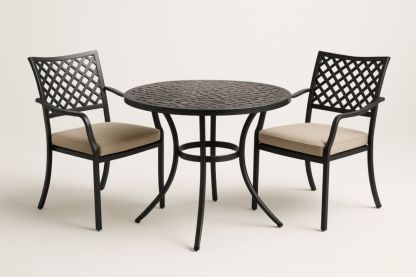 Set da Giardino acciaio Nero Tavolo Rotondo con Cuscini