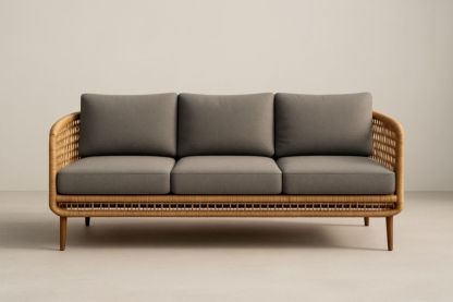 Divano da giardino in rattan e tessuto di poliestere grigio