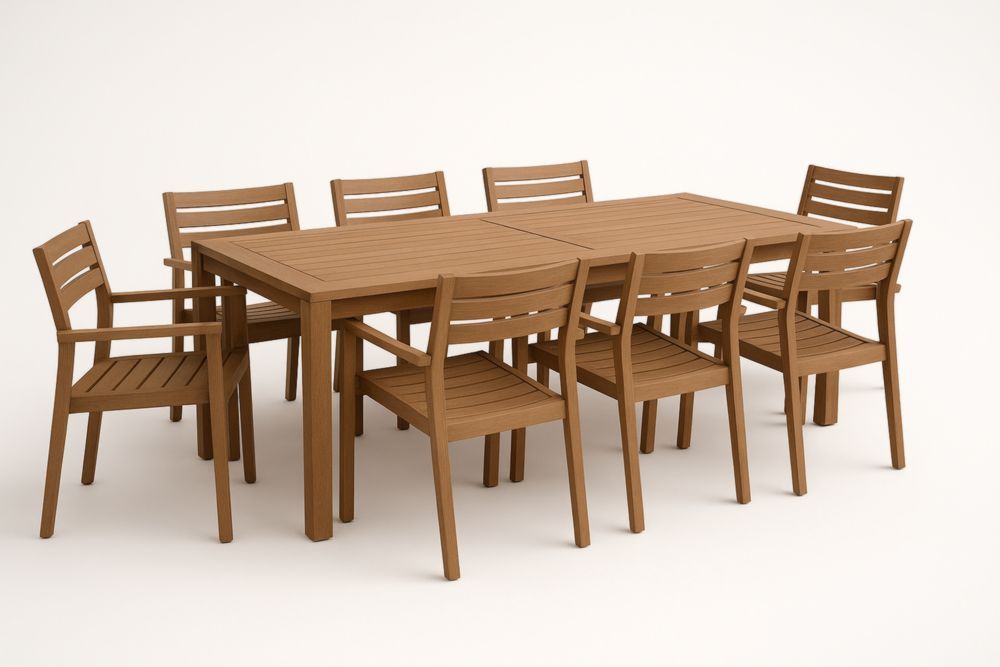 Set da giardino con tavolo rettangolare in legno di eucalipto e 8 sedie