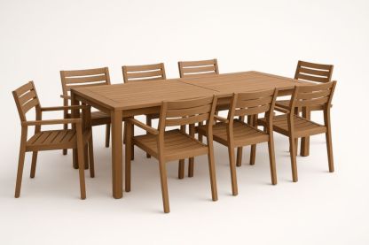 Set da giardino con tavolo rettangolare in legno di eucalipto e 8 sedie