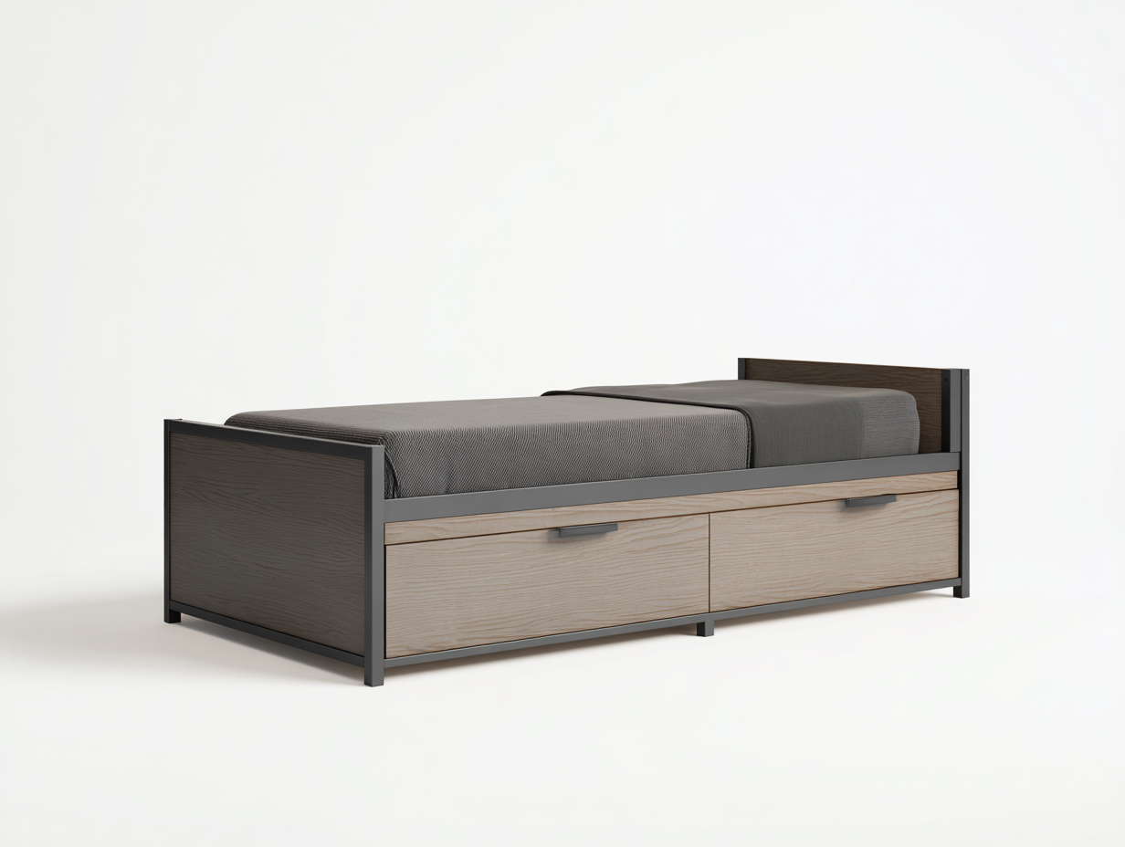 Cama individual con estructura metálica 200x100x85 cm - gris claro - con espacio de almacenamiento - diseño moderno