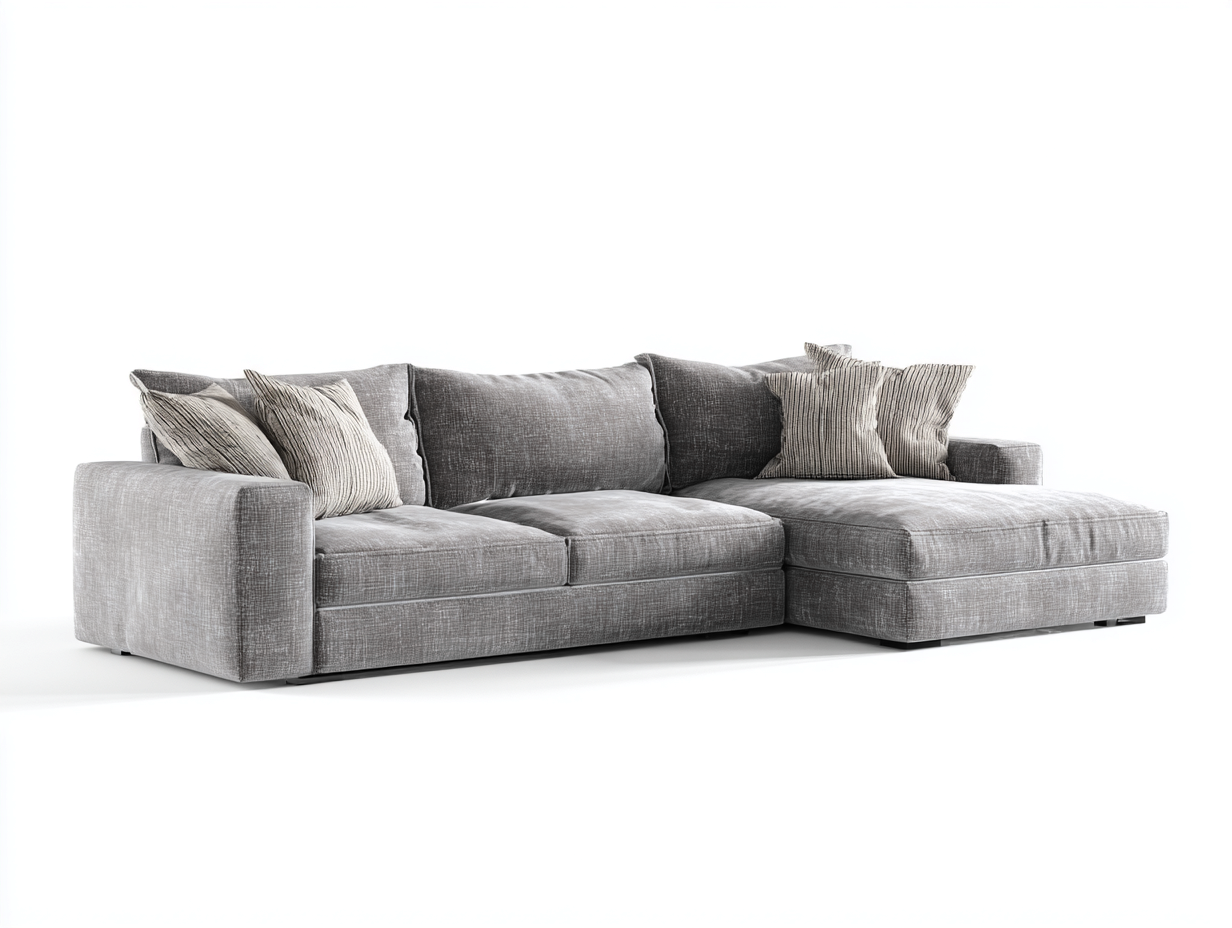 Sofá rinconera de tela - tejido tapizado - 280x170x85 cm - gris - para salón - diseño moderno