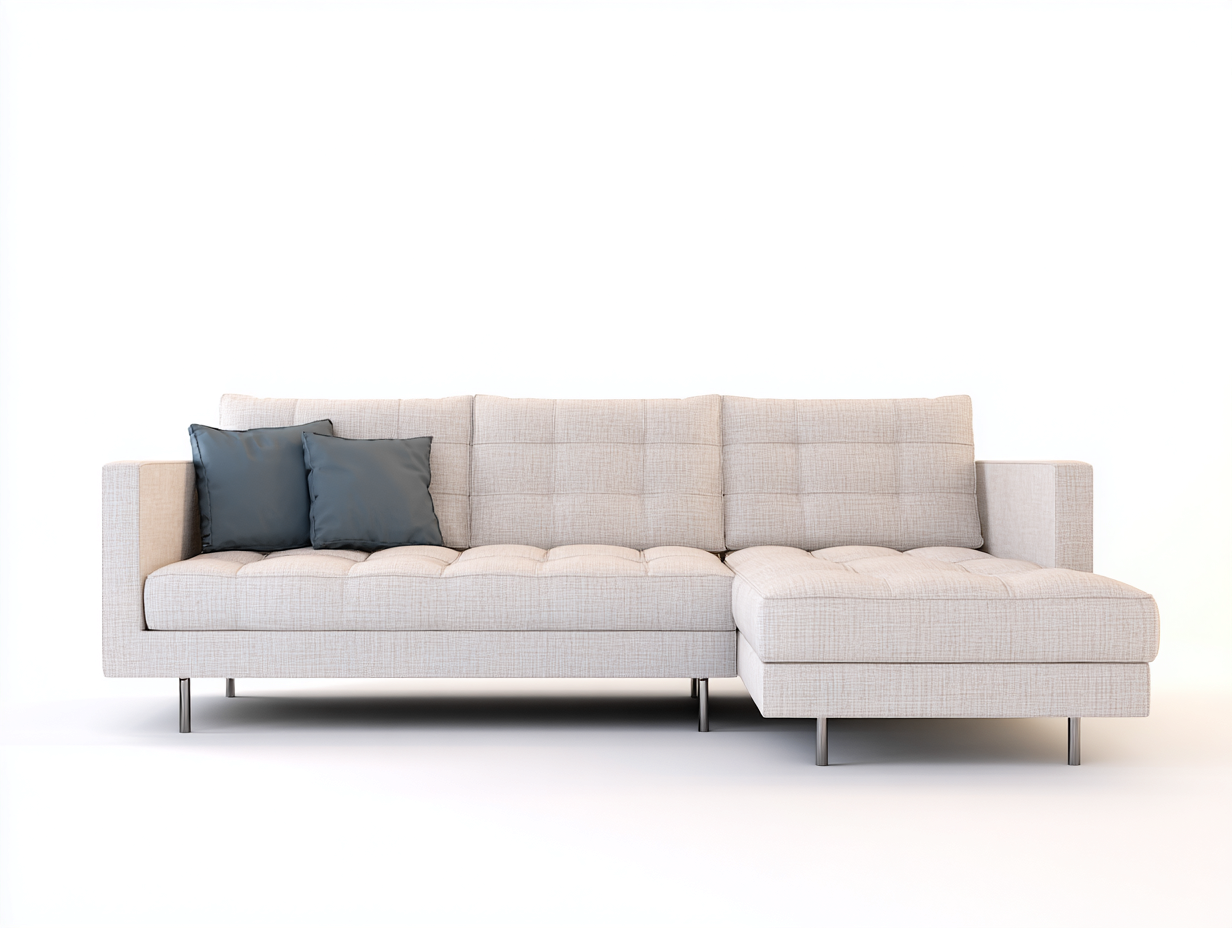 Sofá rinconera de tela 270x160x80 cm - beige/plateado - para salón - diseño moderno