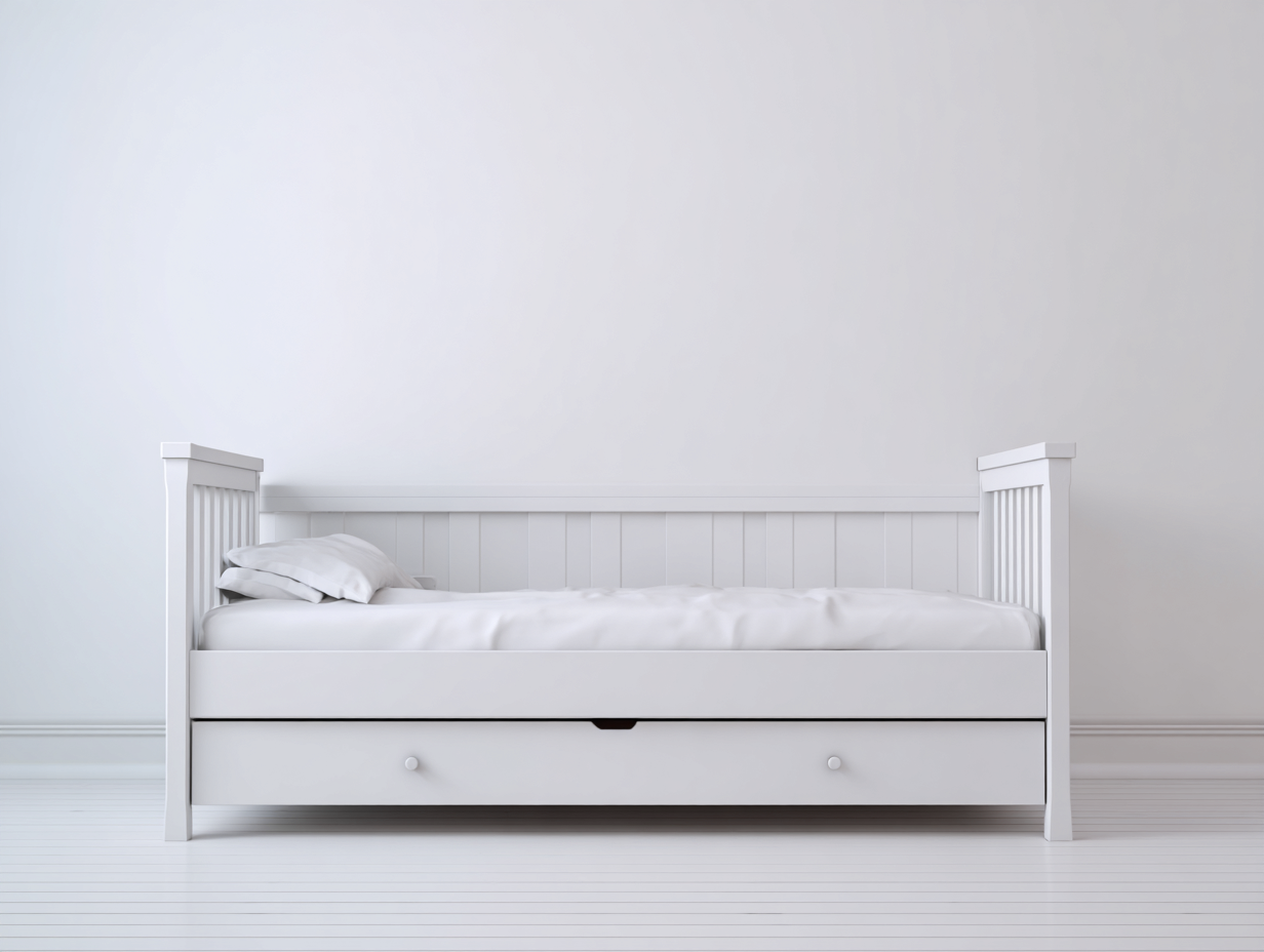 Cama individual de madera - estructura de madera - 200x90x95 cm - blanco - para dormitorio - diseño clásico con almacenaje integrado