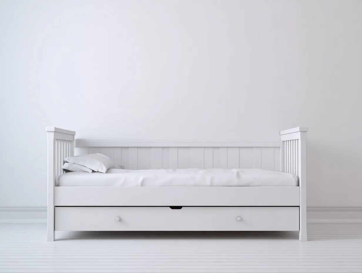 Cama individual de madera - estructura de madera - 200x90x95 cm - blanco - para dormitorio - diseño clásico con almacenaje integrado
