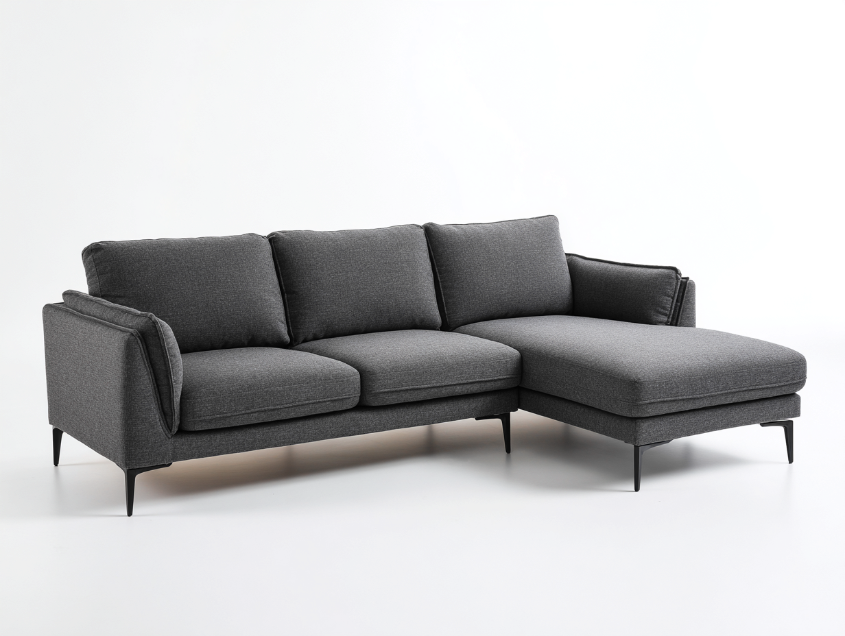 Sofá rinconera de tela - tejido tapizado - 255x160x85 cm - gris oscuro - para salón - diseño moderno