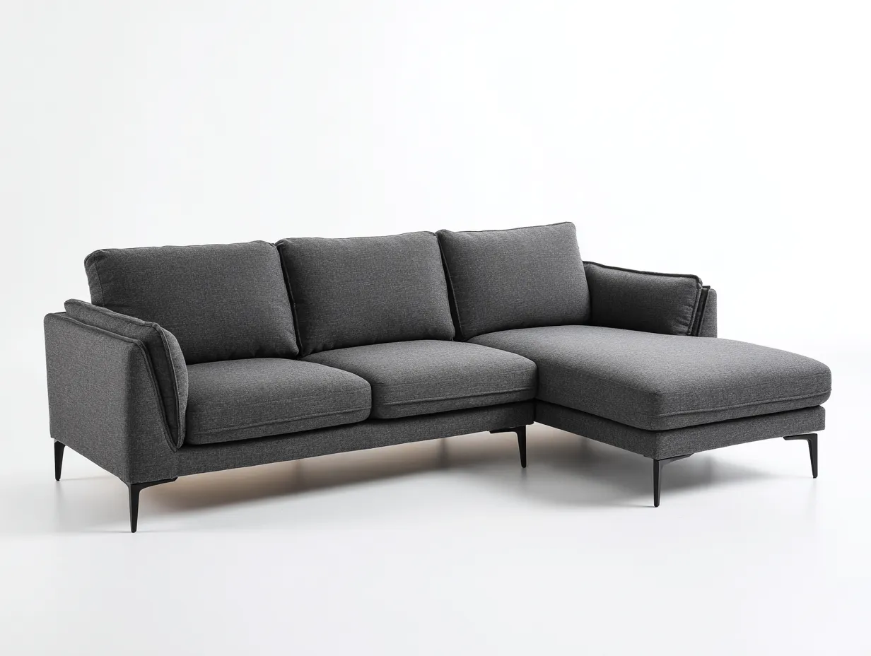 Sofá rinconera de tela - tejido tapizado - 255x160x85 cm - gris oscuro - para salón - diseño moderno