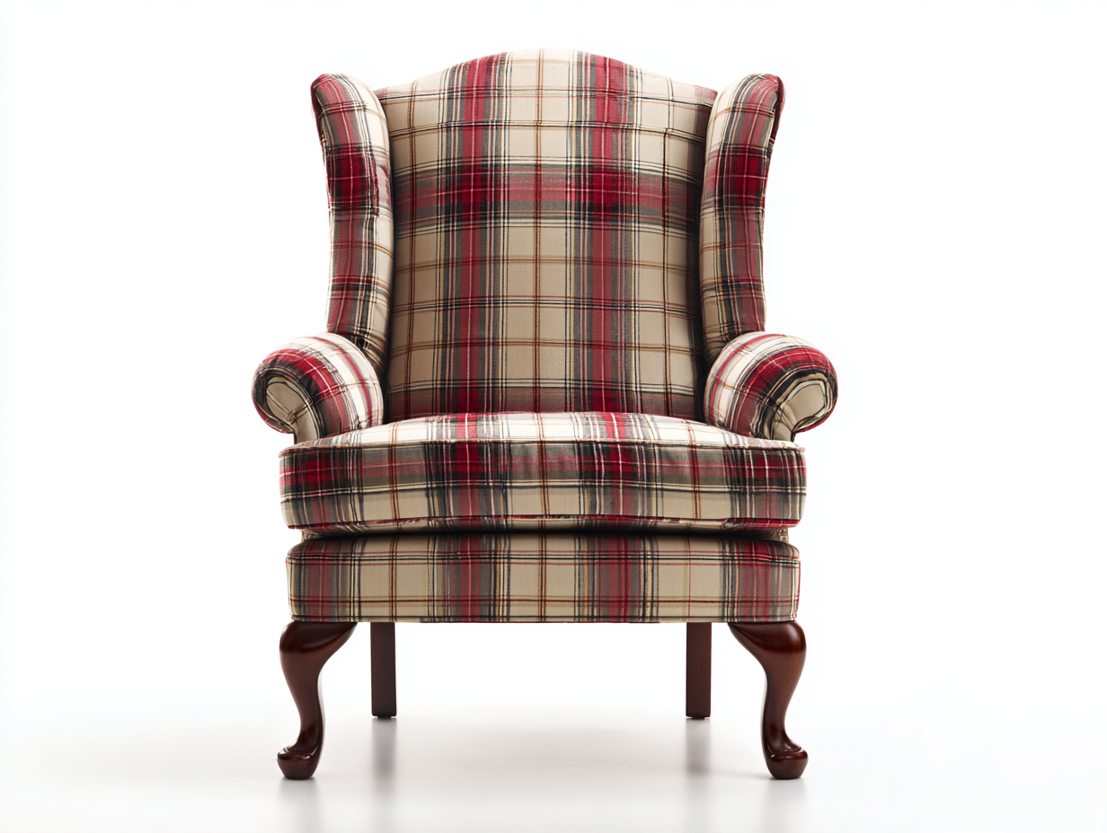 Sillón tapizado en tela 85x80x105 cm - rojo/beige/marrón oscuro - apto para salón - diseño clásico