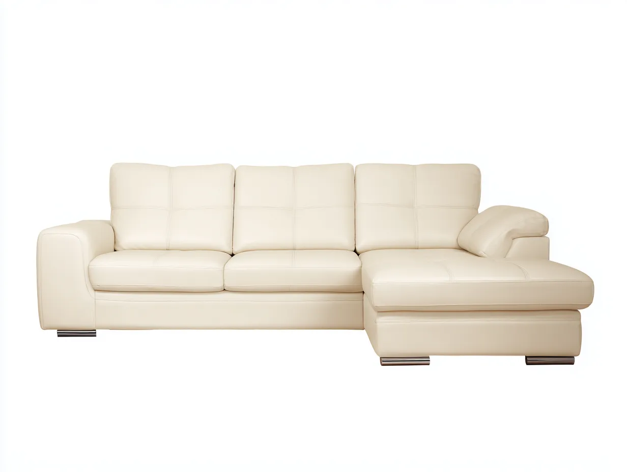 Sofá rinconera tapizado - piel sintética - 260x160x85 cm - crema - para salón - diseño moderno