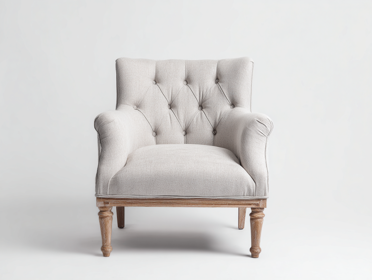 Sillón tapizado de tela - 75x78x86 cm - gris claro - para salón - estilo clásico