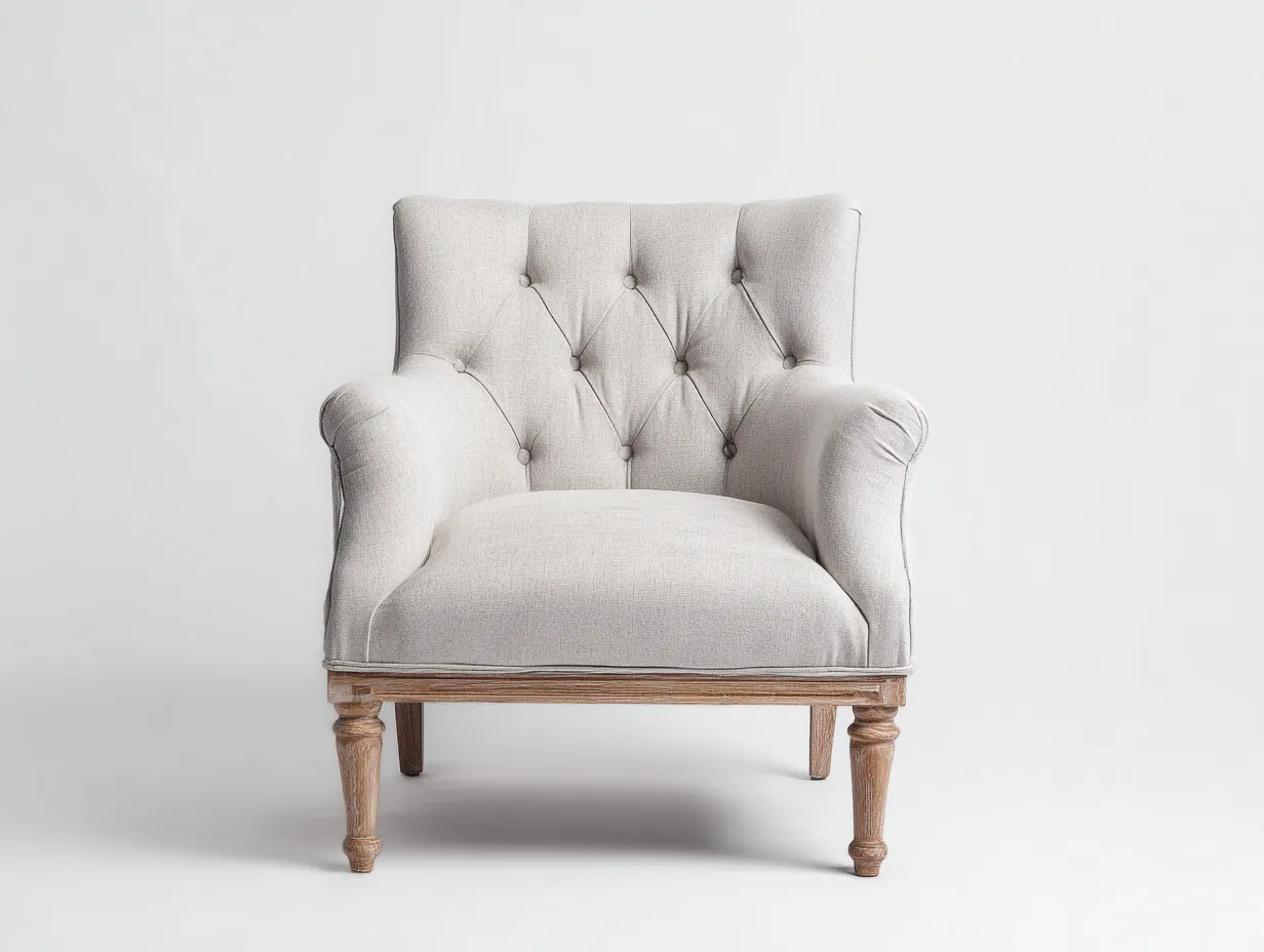 Sillón tapizado de tela - 75x78x86 cm - gris claro - para salón - estilo clásico