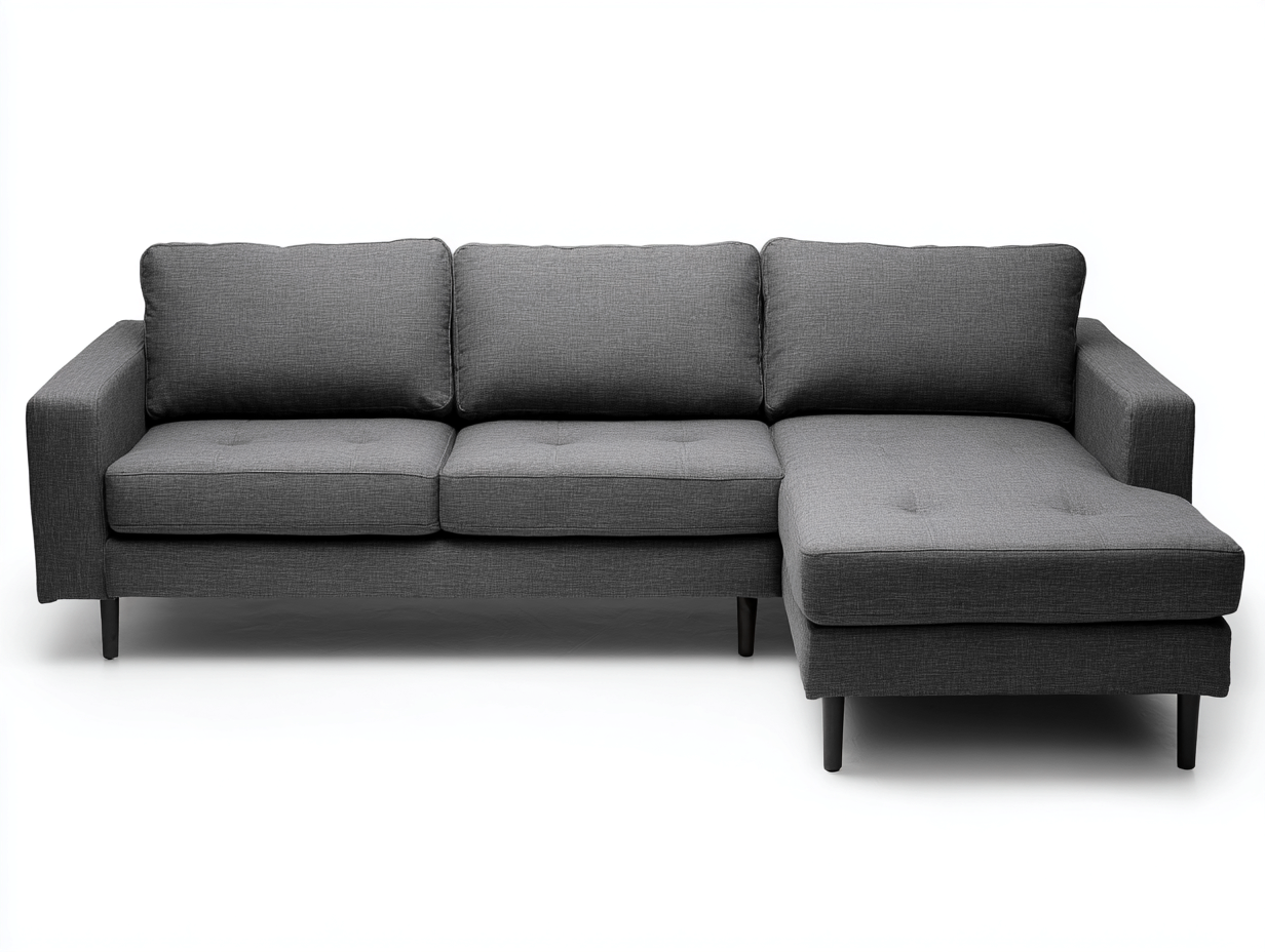 Sofá rinconera tapizado en tela 275x165x88 cm - gris oscuro/negro - apto para salón - diseño moderno