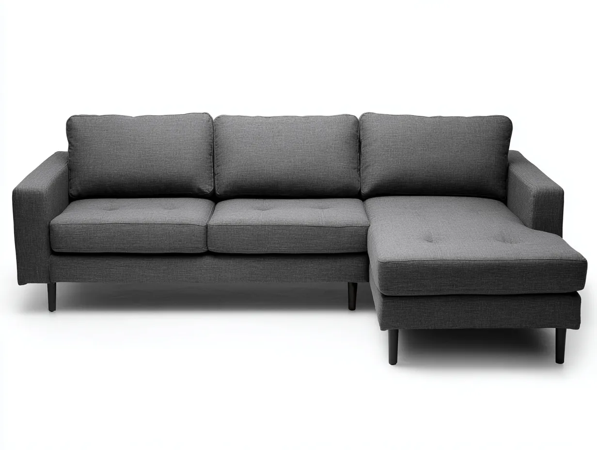 Sofá rinconera tapizado en tela 275x165x88 cm - gris oscuro/negro - apto para salón - diseño moderno