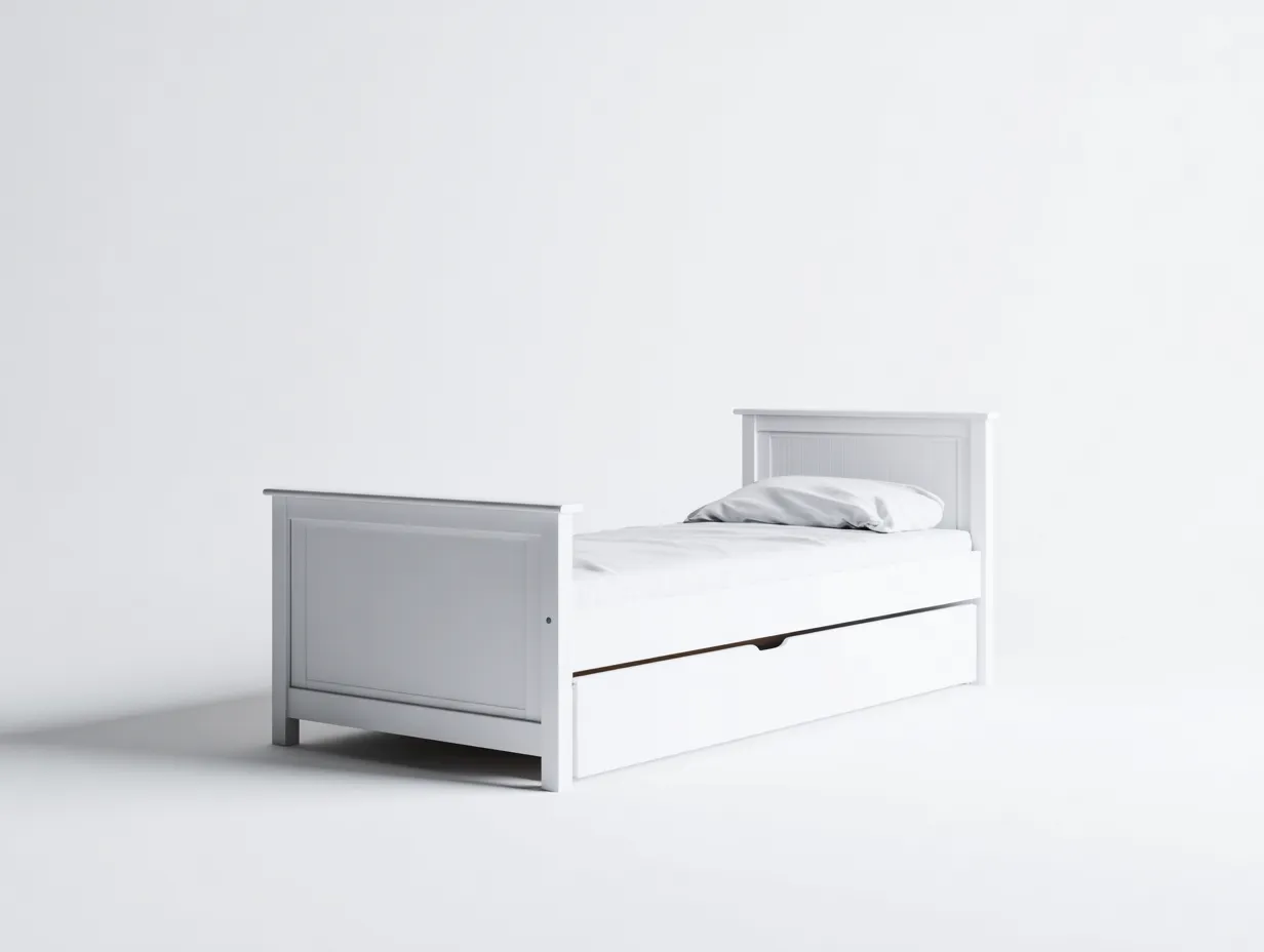 Cama individual de madera 200x100x95 cm - blanco - con espacio de almacenamiento - diseño moderno