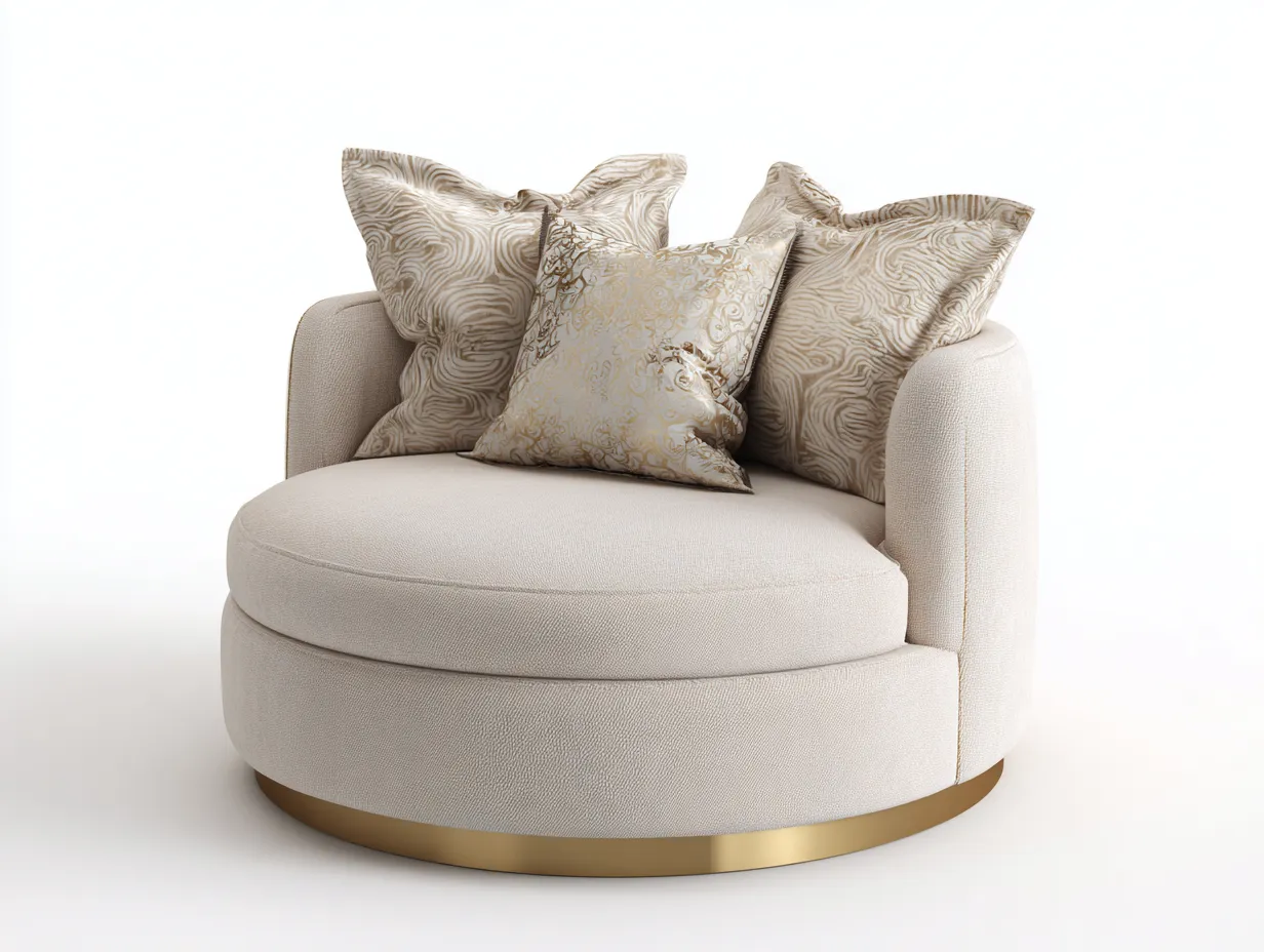 Sillón tapizado en tela 100x100x75 cm - beige/dorado - apto para salón - diseño moderno
