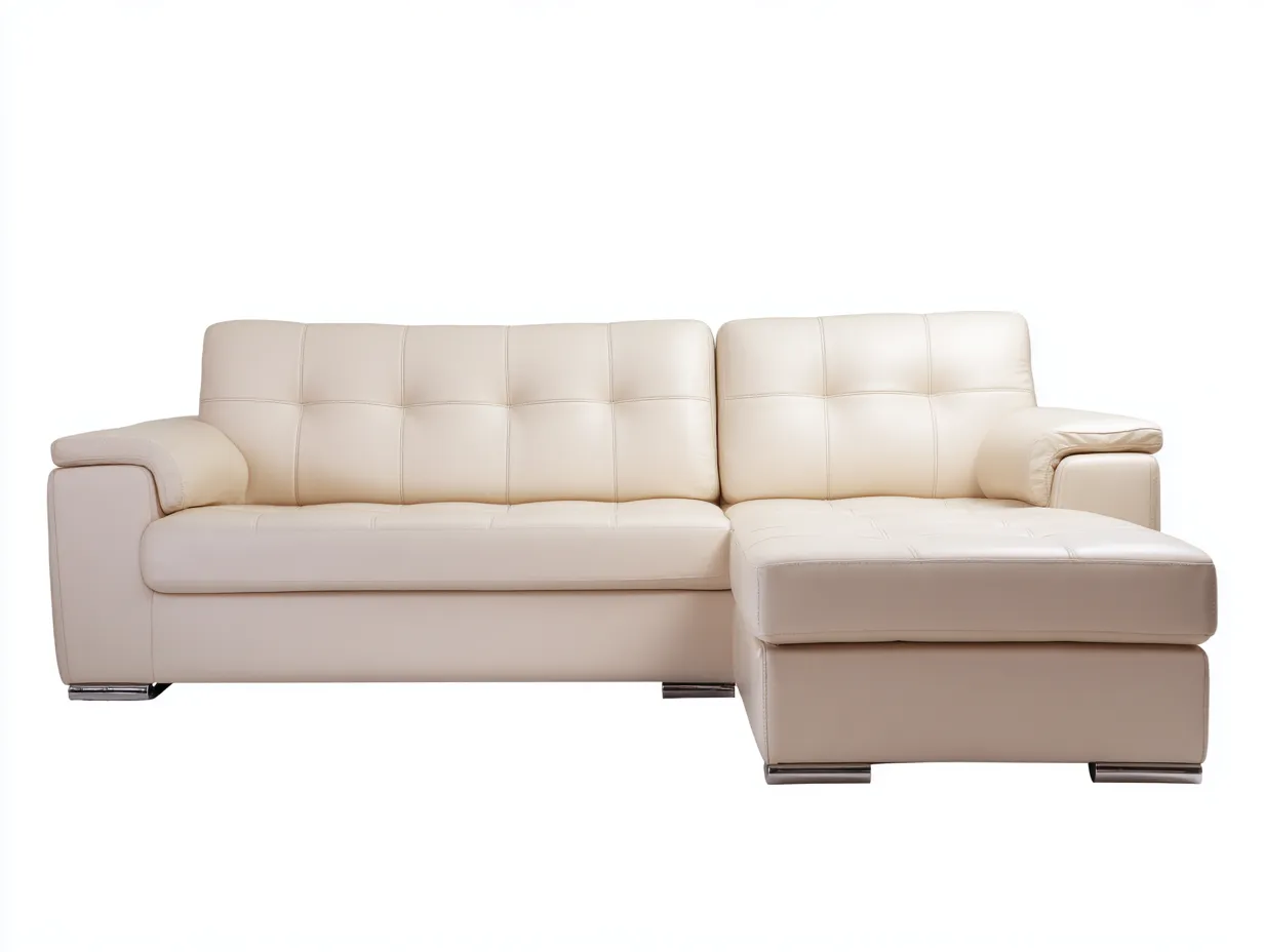 Sofá rinconera tapizada en cuero sintético 260x160x90 cm - beige - apto para salón - diseño moderno