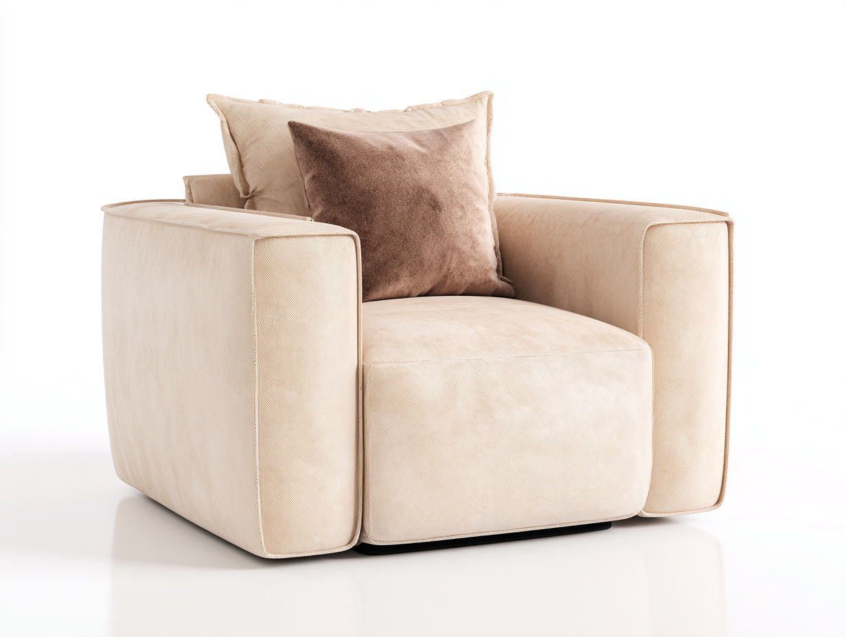 Sillón tapizado de tela - 82x80x78 cm - beige - para salón - diseño moderno