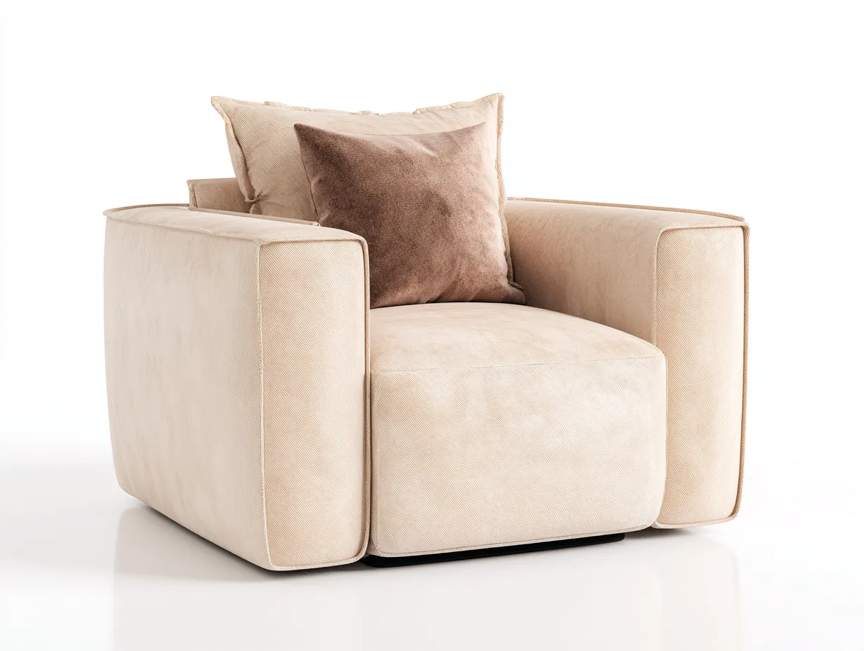 Sillón tapizado de tela - 82x80x78 cm - beige - para salón - diseño moderno