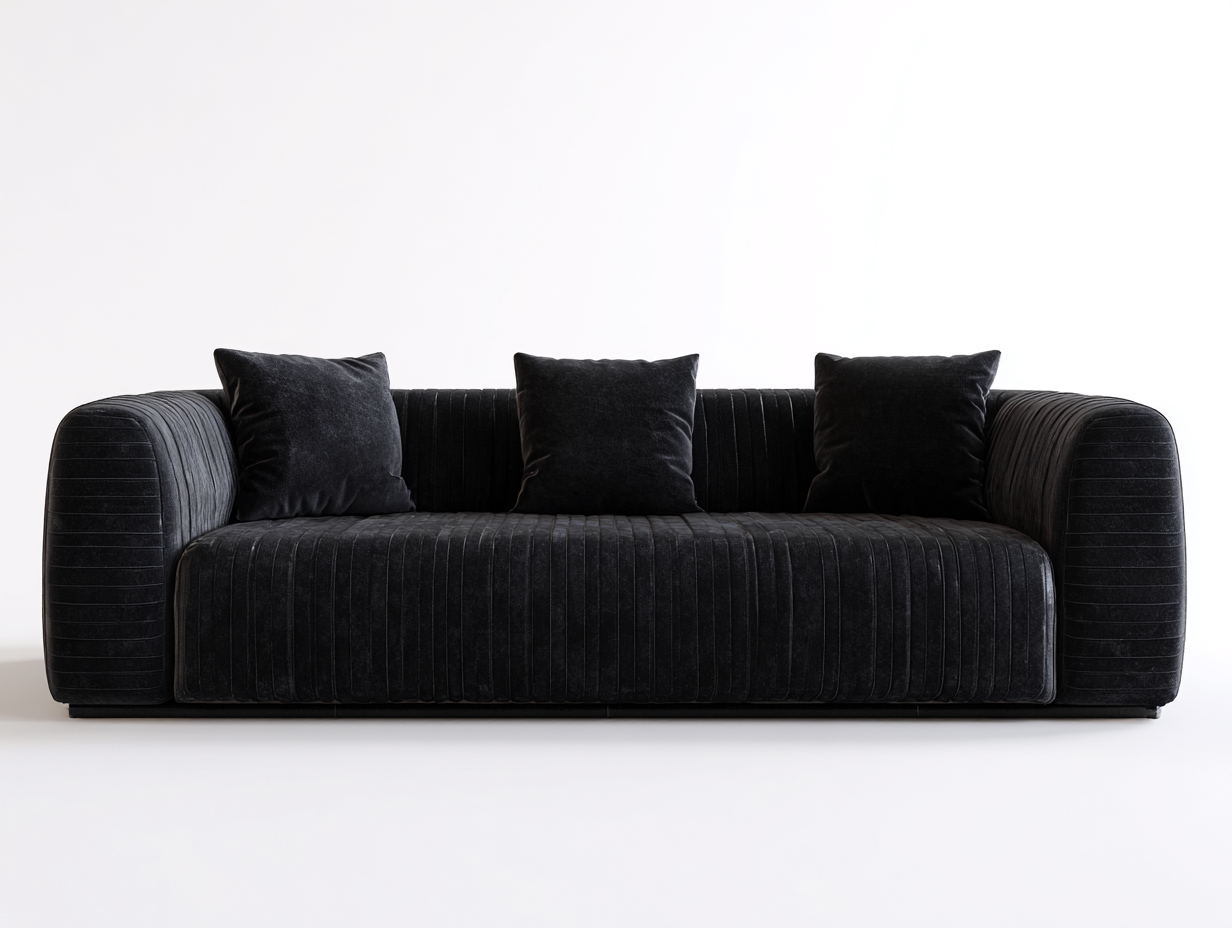 Sofá tapizado de terciopelo - tejido suave - 220x90x75 cm - negro - para salón - diseño moderno y acolchado-Luxeovae