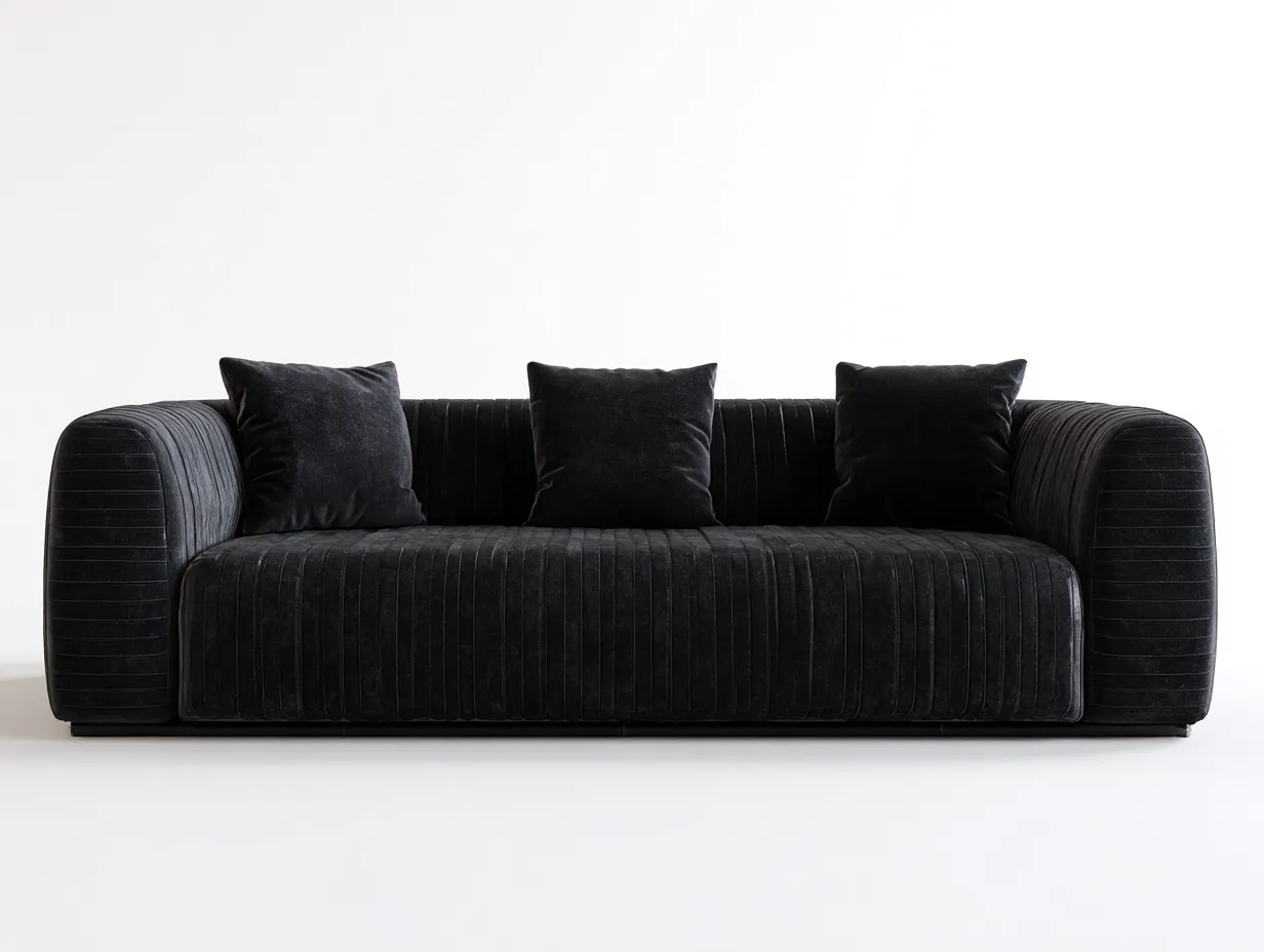 Sofá tapizado de terciopelo - tejido suave - 220x90x75 cm - negro - para salón - diseño moderno y acolchado-Luxeovae