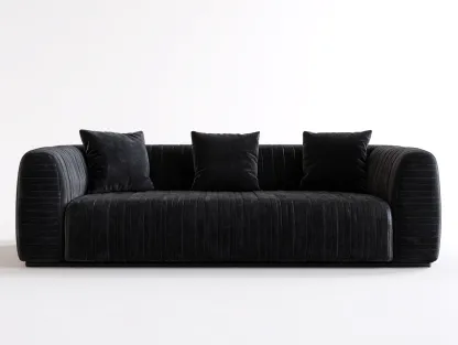 Sofá tapizado de terciopelo - tejido suave - 220x90x75 cm - negro - para salón - diseño moderno y acolchado-Luxeovae