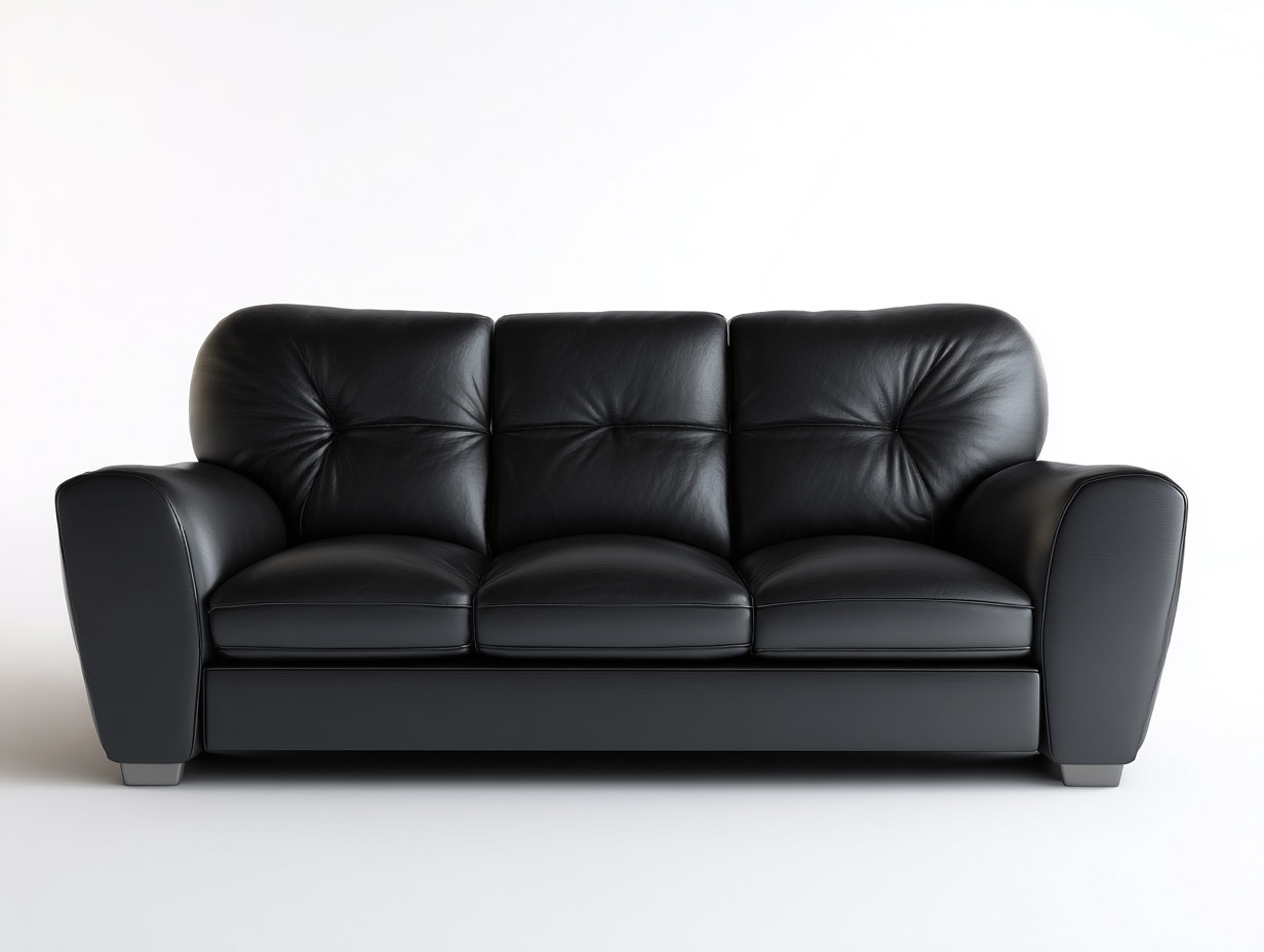 Sofá de 3 plazas de cuero - tapizado en cuero - 210x90x85 cm - negro - para salón - diseño clásico acolchado-Luxeovae