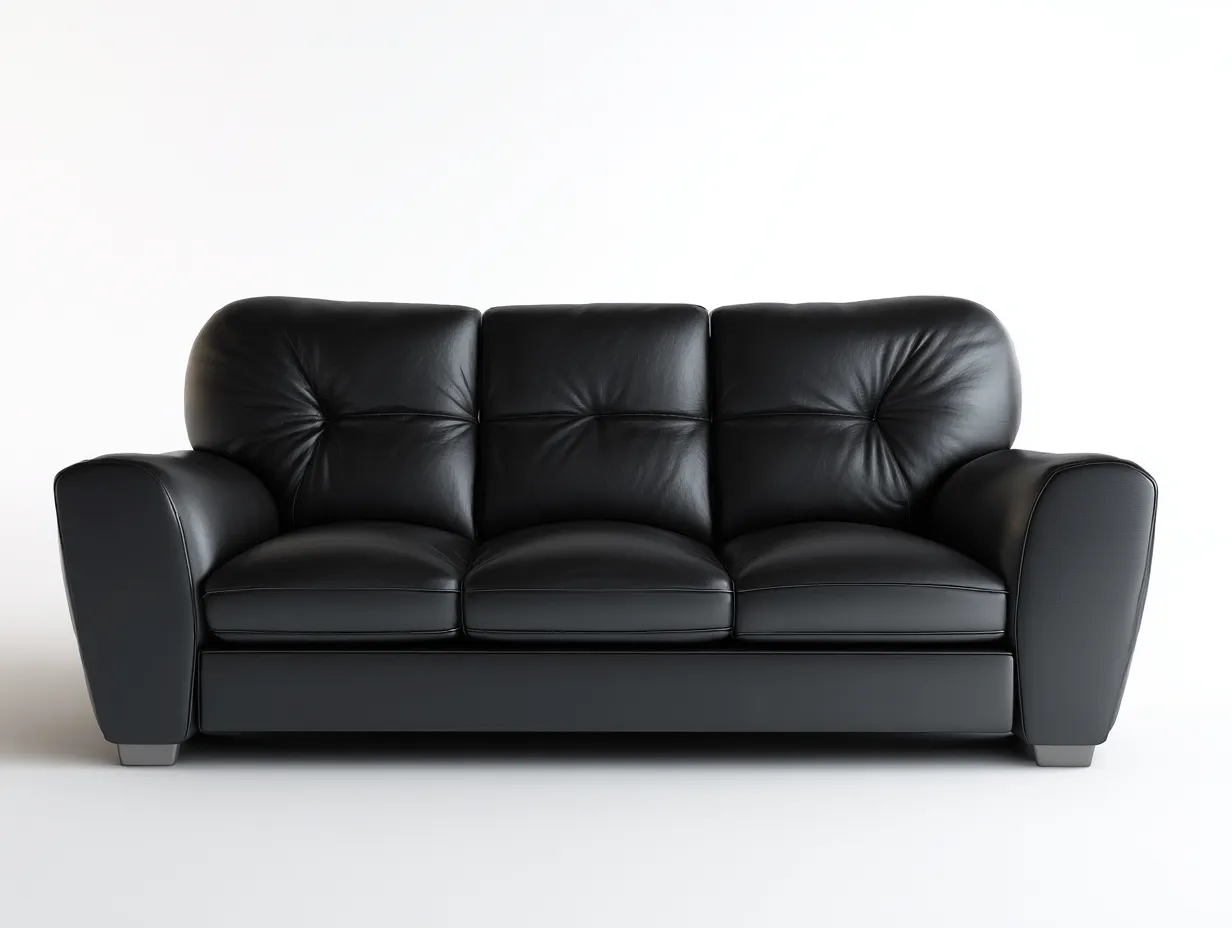 Sofá de 3 plazas de cuero - tapizado en cuero - 210x90x85 cm - negro - para salón - diseño clásico acolchado-Luxeovae